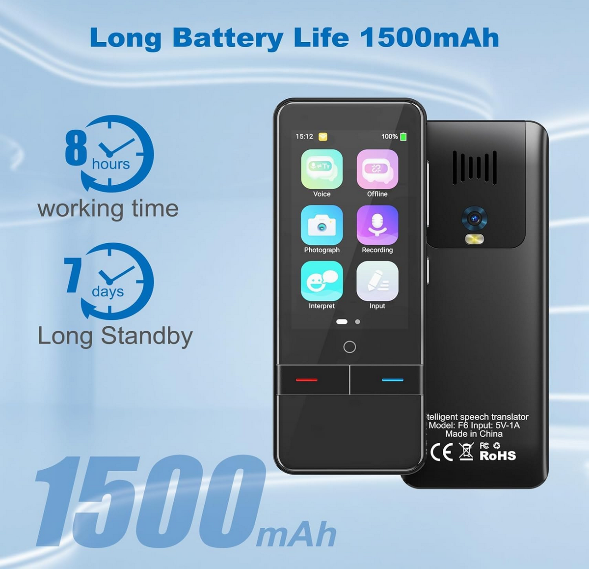 Slim Language Translator Device – No WiFi Needed, 139 Languages, Offline & Online Voice/Photo, 2-Way Instant Translation for Travel, Business