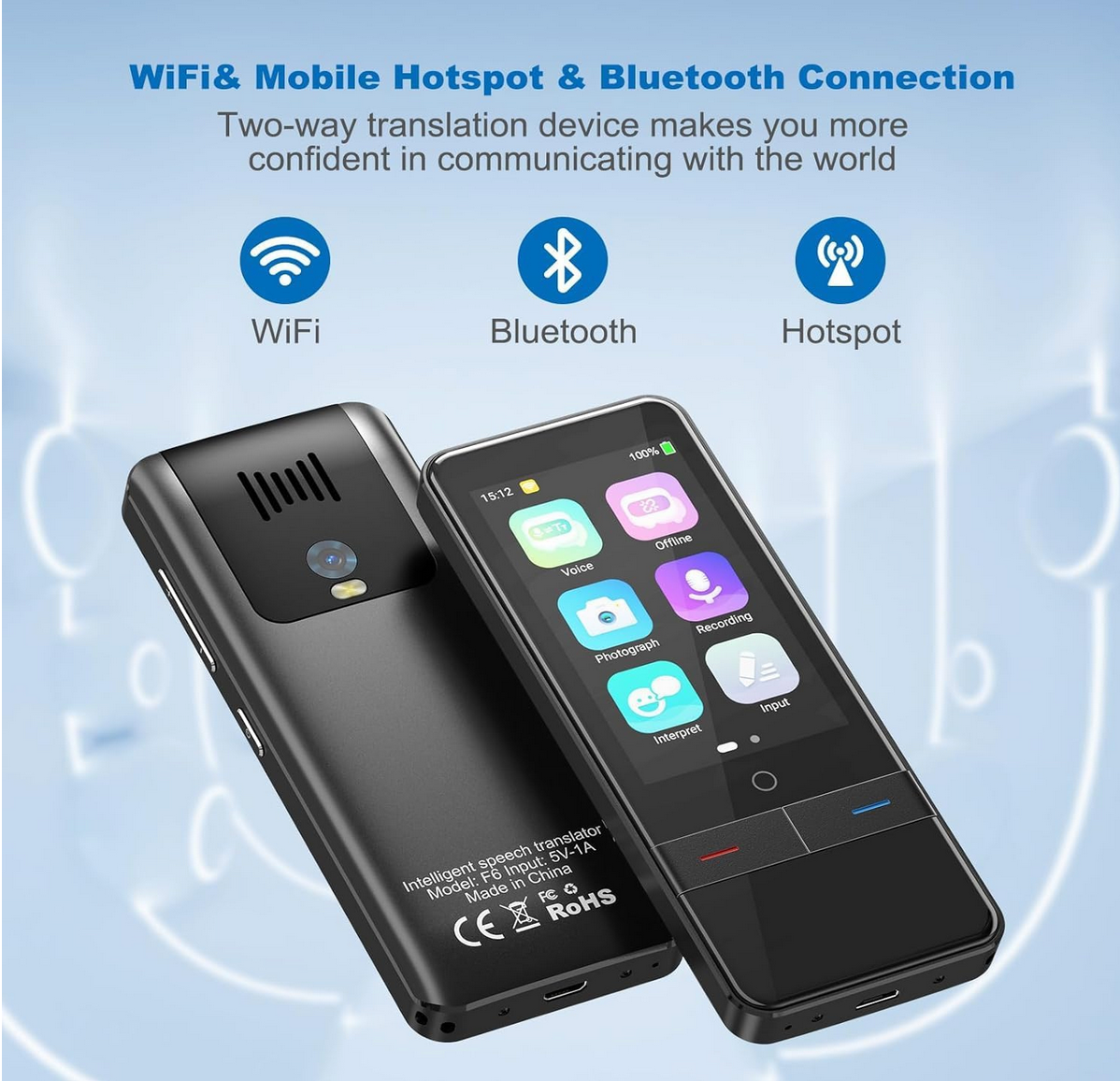 Slim Language Translator Device – No WiFi Needed, 139 Languages, Offline & Online Voice/Photo, 2-Way Instant Translation for Travel, Business