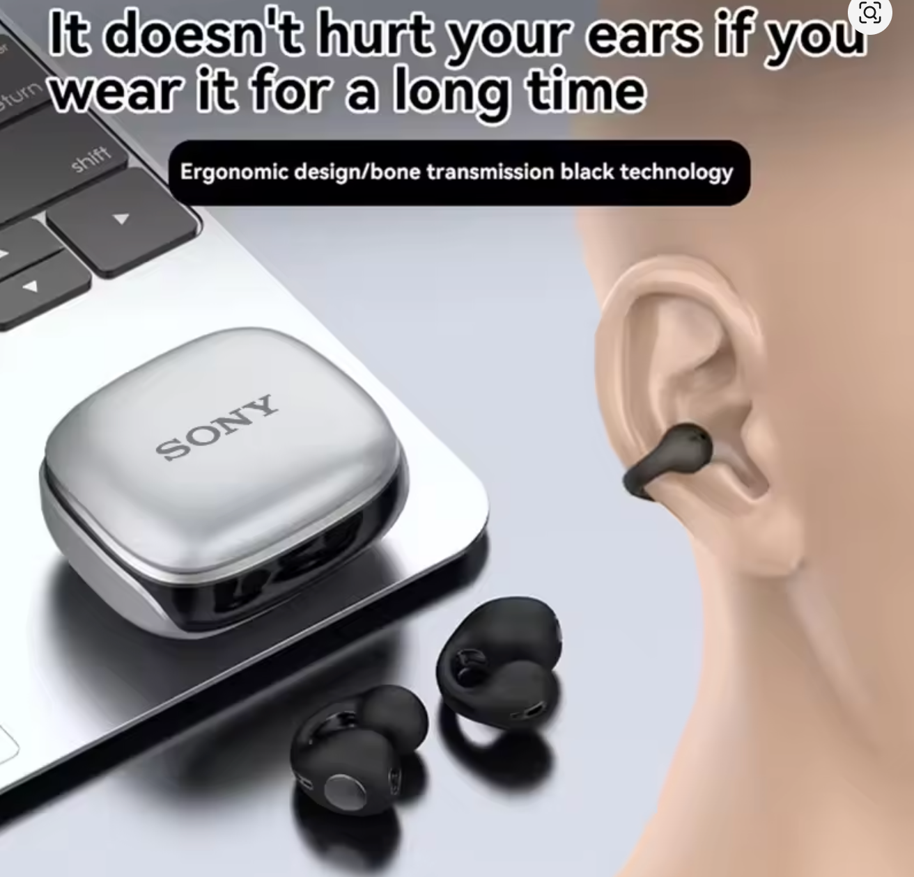 Sony HIFI-3.0 Ear Clip Bluetooth 5.3 Wireless Earbud with Noise Reduction |S17 Open-Ear Stereo Headset for Sports, Calls & Music